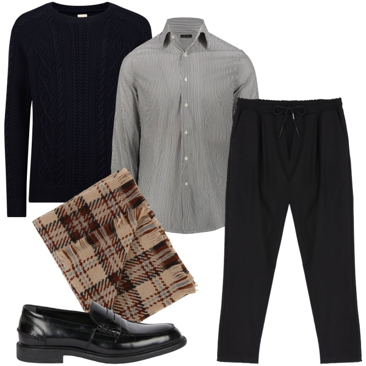 Outfit uomo - Il maglione a trecce. Stile Business/Elegante per Serata speciale. Abbinamento con pantaloni, sciarpe, maglieria, camicie, scarpe stringate.