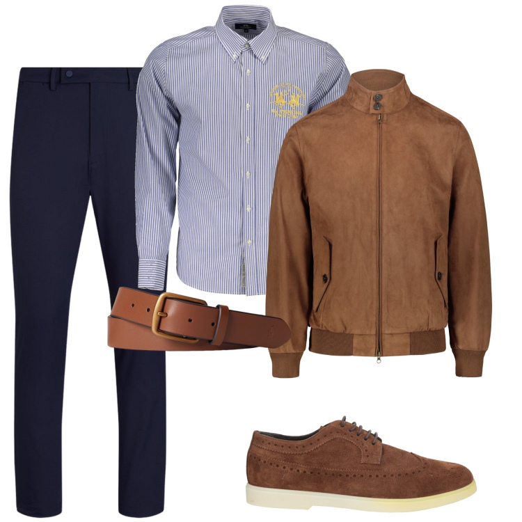 Outfit uomo - Tutto stile. Stile Business/Elegante per Ufficio. Abbinamento con scarpe stringate, cinture, pantaloni, giacche, camicie.