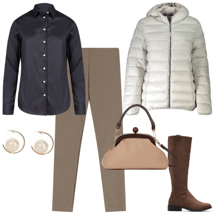 Outfit donna - Begli stivali in stile casual. Stile Casual per Ufficio. Abbinamento con stivali, pantaloni skinny, orecchini, camicie, blazer, clutch.