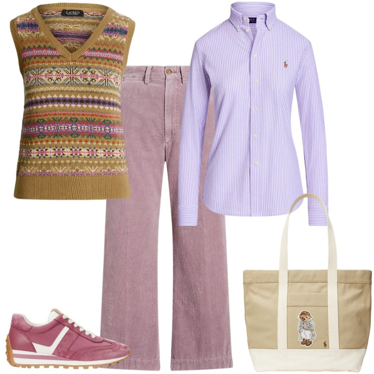 Outfit donna - camicia e gilet. Stile Casual chic per Tutti i giorni. Abbinamento con camicie, maglieria, pantaloni, sneakers, borse tote.