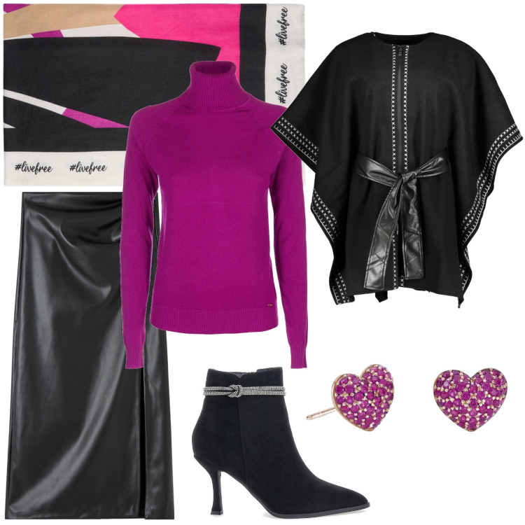 Outfit donna - Singles\' Day:gonna in ecopelle must have. Stile Casual chic per Tutti i giorni. Abbinamento con orecchini, gonne longuette, maglieria, stivaletti, cappotti, sciarpe.