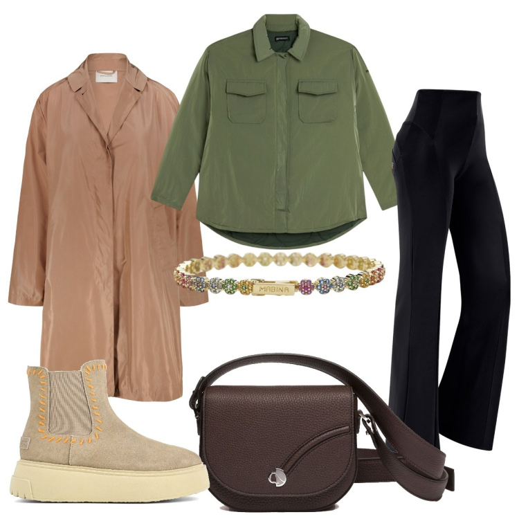 Outfit donna - Soprabito di mezza stagione. Stile Casual per Tutti i giorni. Abbinamento con braccialetti, pantaloni, camicie, stivaletti, trench, borse a tracolla.