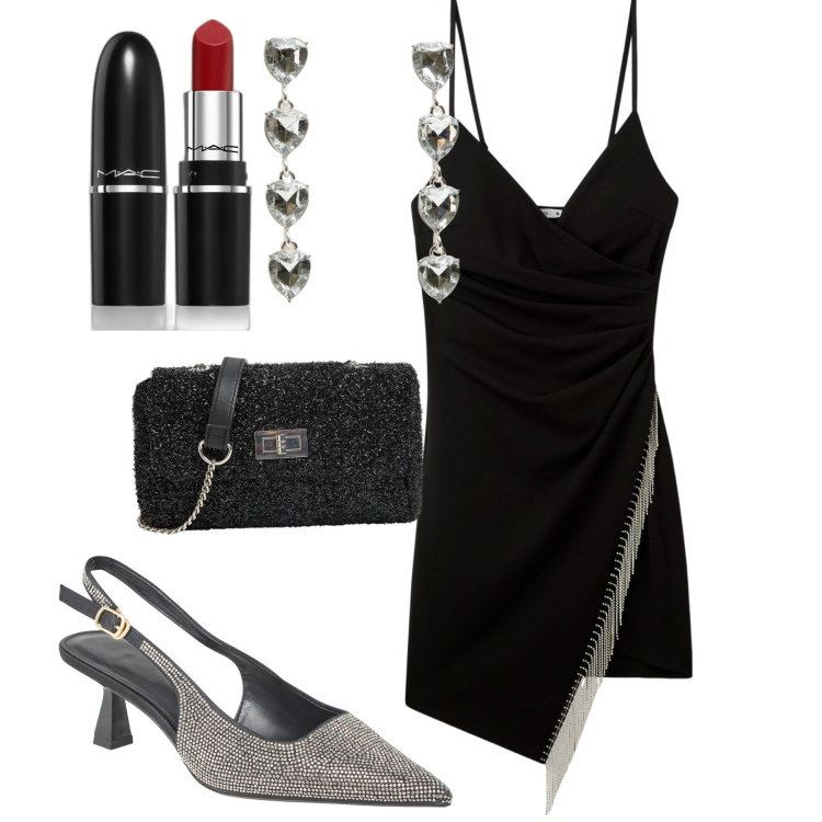 Outfit donna - Total look #1995405. Stile Sexy per Serata fuori. Abbinamento con rossetti, vestiti corti, borse a tracolla, décolleté, orecchini.