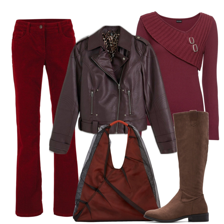 Outfit donna - In trend. Stile Basic per Tutti i giorni. Abbinamento con maglieria, pantaloni, stivali, blazer, shopping bag.