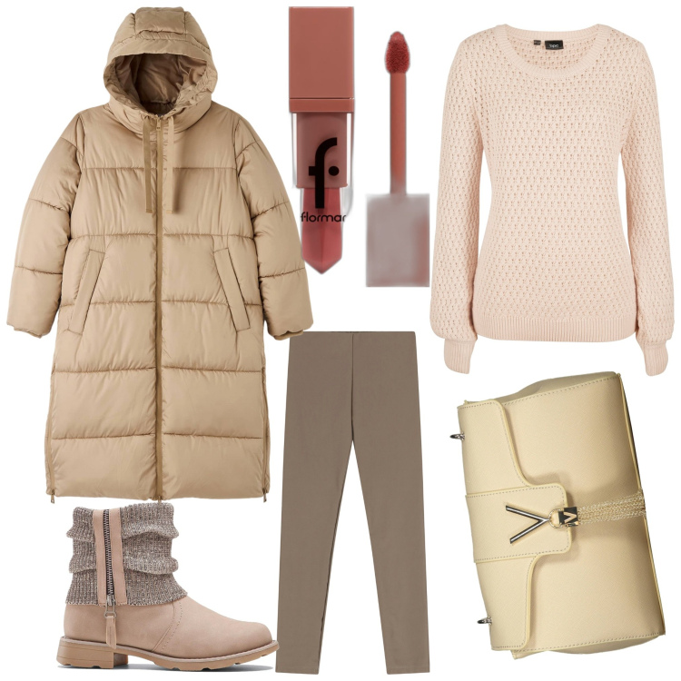 Outfit donna - Comodamente. Stile Casual per Tutti i giorni. Abbinamento con stivaletti, maglieria, rossetti, piumini, pantaloni skinny, borse a tracolla.