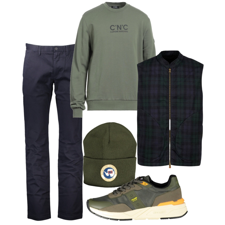Outfit uomo - Un blu profondo. Stile Casual per Tutti i giorni. Abbinamento con felpe, piumini, berretti, pantaloni, sneakers.
