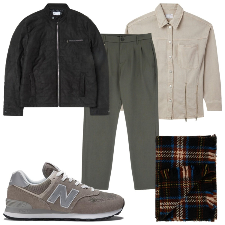 Outfit uomo - Total look #1995547. Stile Trendy per Tutti i giorni. Abbinamento con camicie, giacche, sneakers, pantaloni, sciarpe.