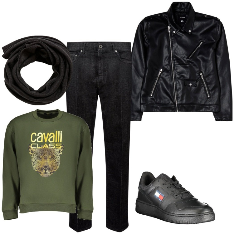 Outfit uomo - giacca in ecopelle smart. Stile Trendy per Tutti i giorni. Abbinamento con sciarpe, giacche, felpe, jeans, sneakers.