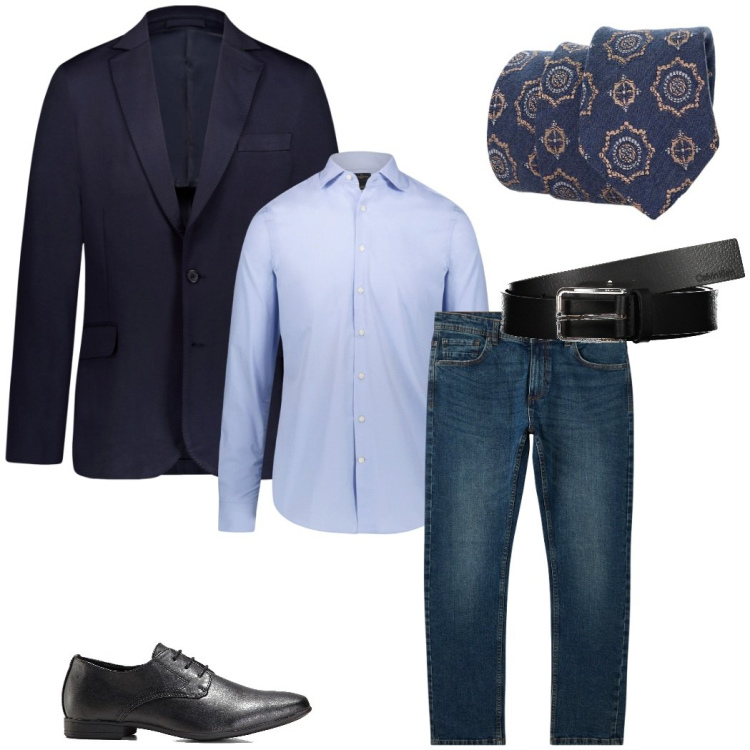Outfit uomo - Un tocco in piu. Stile Trendy per Ufficio. Abbinamento con scarpe stringate, jeans, cravatte, giacche, camicie, cinture.