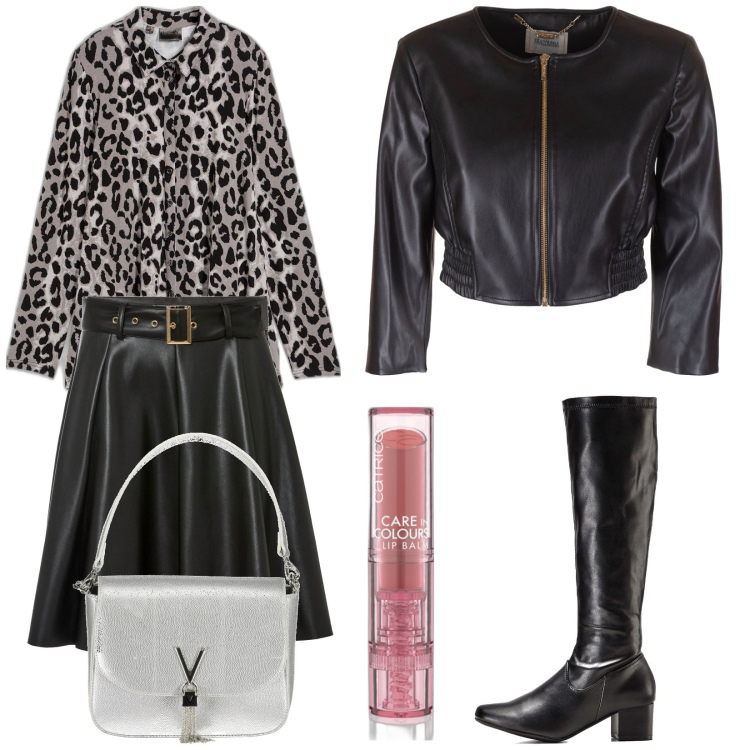 Outfit donna - Total look #1995585. Stile Rock per Serata fuori. Abbinamento con stivali, gonne, camicie, rossetti, blazer, borse a spalla.