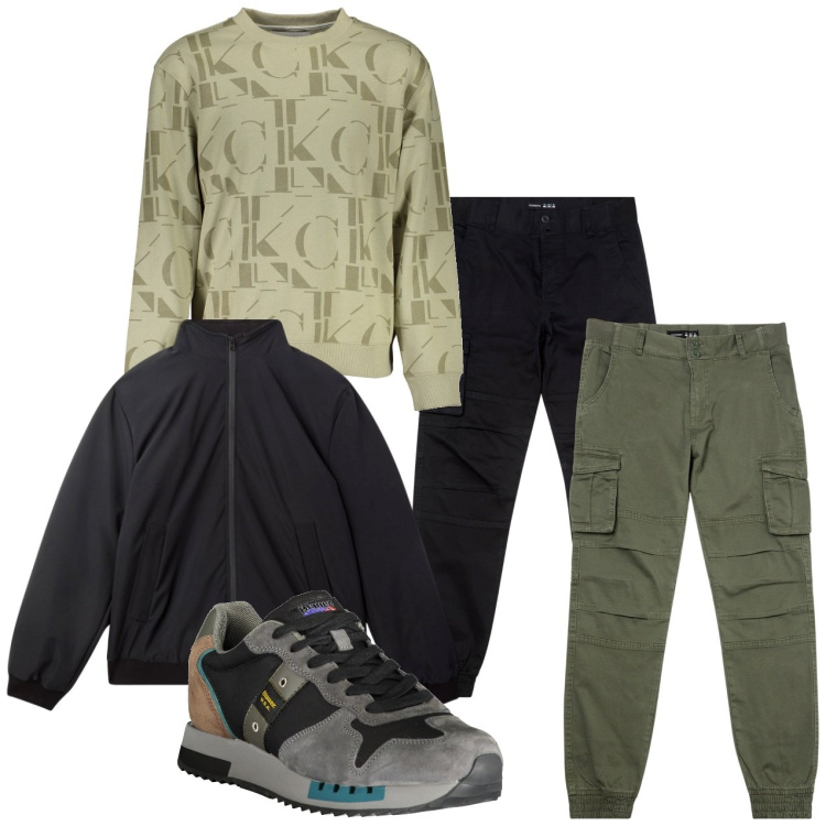 Outfit uomo - Verde militare. Stile Urban per Tutti i giorni. Abbinamento con giacche, pantaloni cargo, sneakers, felpe.