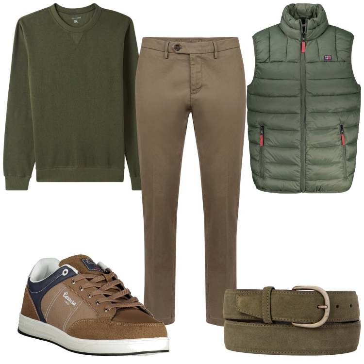 Outfit uomo - Total look #1995673. Stile Casual per Tutti i giorni. Abbinamento con felpe, pantaloni chino, sneakers, giacche, cinture.