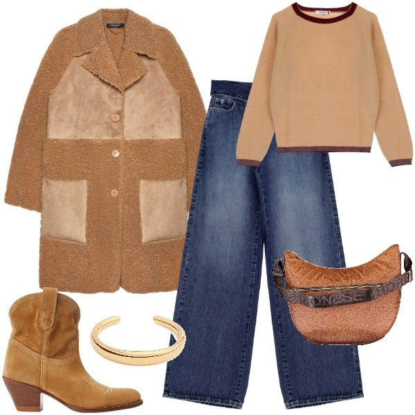 Outfit donna - Cappotto fur. Stile Trendy per Tutti i giorni. Abbinamento con jeans, pullovers, stivaletti, cappotti, borse a tracolla, braccialetti.