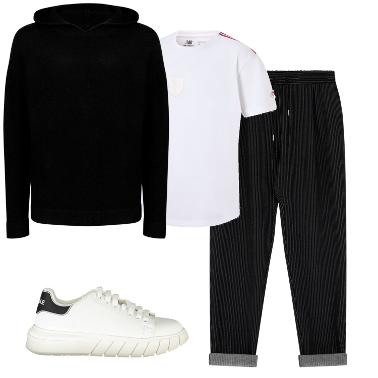 Outfit uomo - City. Stile Urban per Tutti i giorni. Abbinamento con t-shirt, pantaloni, maglieria, sneakers.