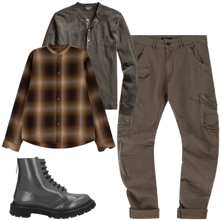 Outfit uomo - City. Stile Urban per Tutti i giorni. Abbinamento con anfibi, pantaloni cargo, camicie, t-shirt.