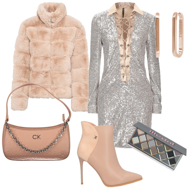 Outfit donna - Evento in discoteca. Stile Sexy per Cerimonia. Abbinamento con ecopellicce, vestiti corti, stivaletti, ombretti, orecchini, borse a spalla.