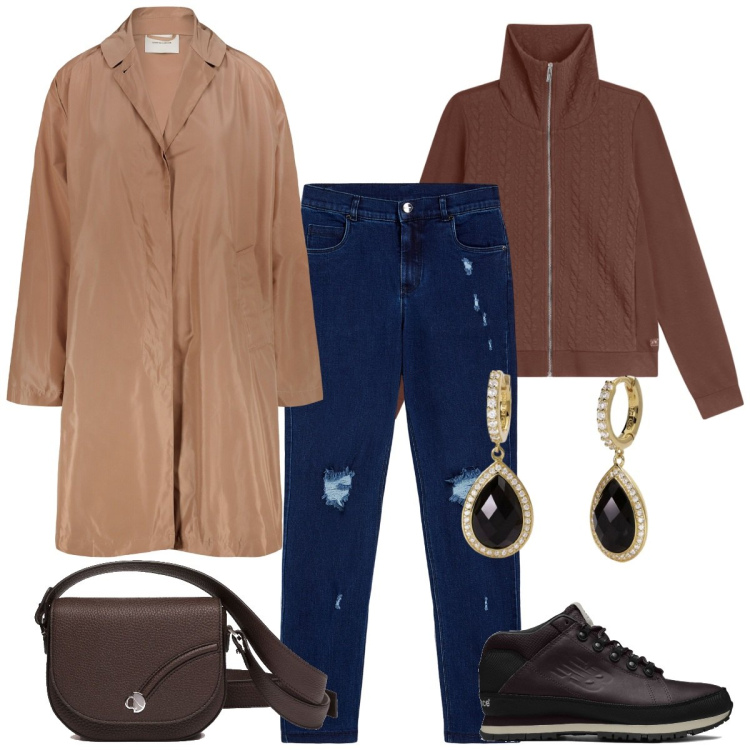 Outfit donna - Il soprabito di mezza stagione. Stile Urban per Tutti i giorni. Abbinamento con orecchini, sneakers, felpe, jeans skinny, trench, borse a tracolla.