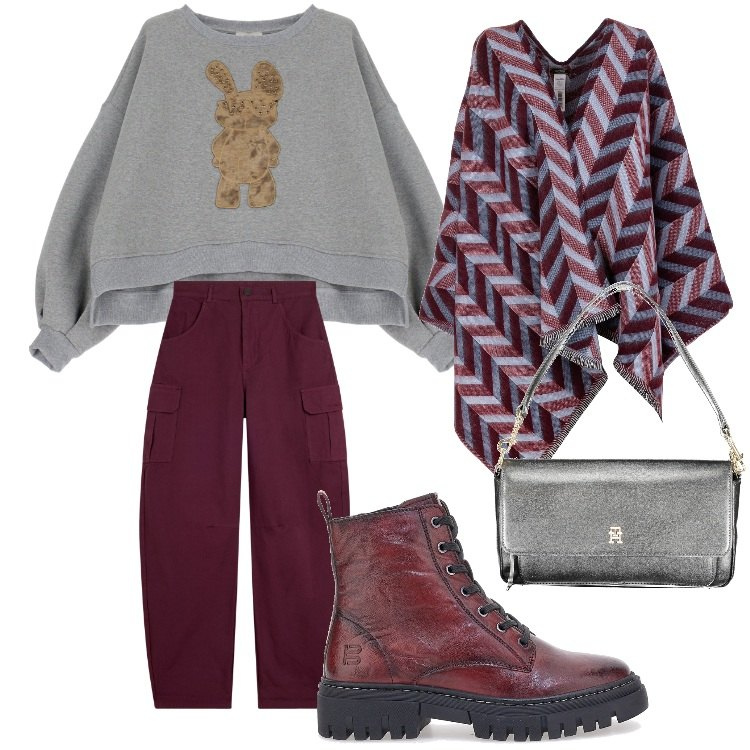 Outfit donna - I pantaloni per l\'autunno. Stile Casual per Tutti i giorni. Abbinamento con cappe, pantaloni cargo, felpe, anfibi, borse a spalla.