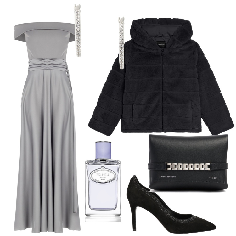 Outfit donna - Che serata super glam. Stile Glamour per Serata fuori. Abbinamento con décolleté, profumi, vestiti lunghi, blazer, orecchini, pochette.