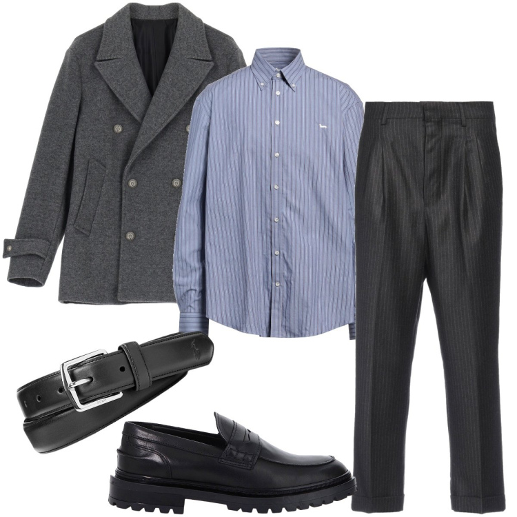 Outfit uomo - A righe. Stile Business/Elegante per Cerimonia. Abbinamento con pantaloni, camicie, giacche, scarpe stringate, cinture.