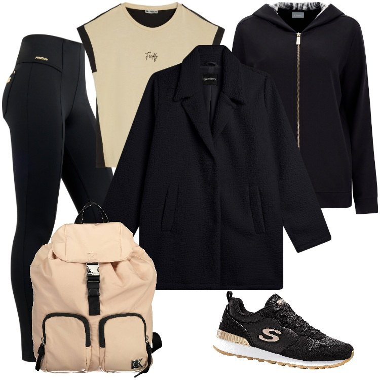 Outfit donna - Total look #1996070. Stile Trendy per Tutti i giorni. Abbinamento con sneakers, pantaloni skinny, felpe con cappuccio, cappotti, t-shirt, zaini.