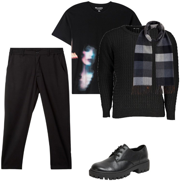 Outfit uomo - Total look #1996166-2. Stile Casual per Tutti i giorni. Abbinamento con scarpe stringate, t-shirt, pantaloni chino, sciarpe, maglieria.