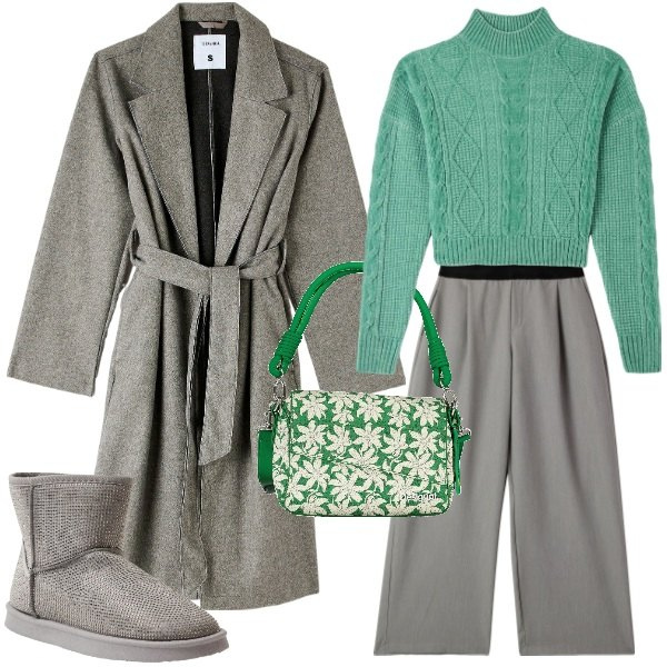 Outfit donna - Grigio in citta\'. Stile Urban per Ufficio. Abbinamento con maglieria, stivali, pantaloni, cappotti, borse a spalla.