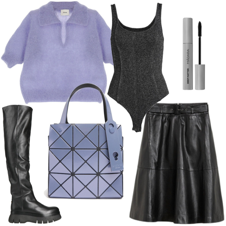 Outfit donna - Non rinuncio al body. Stile Chic per Serata fuori. Abbinamento con gonne, stivali, body, mascara, maglieria, borse a mano.