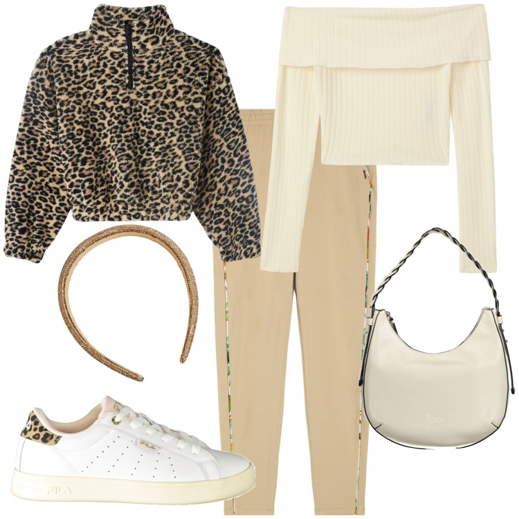 Outfit donna - Total look #1996441. Stile Casual per Tutti i giorni. Abbinamento con cerchietti, felpe, maglieria, pantaloni, sneakers, borse a spalla.