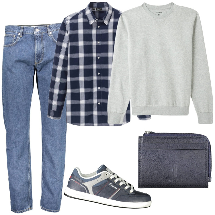 Outfit uomo - Total look #1996485. Stile Casual per Tutti i giorni. Abbinamento con camicie, felpe, portamonete, jeans, sneakers.