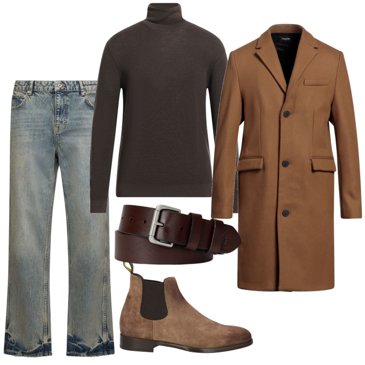 Outfit uomo - Un tipo interessante. Stile Trendy per Tutti i giorni. Abbinamento con maglieria, cappotti, stivali e stivaletti, cinture, jeans dritti.