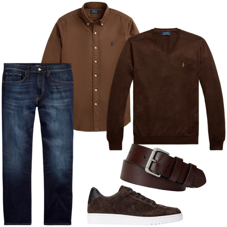 Outfit uomo - Moka. Stile Casual per Tutti i giorni. Abbinamento con jeans dritti, cinture, camicie, sneakers, maglieria.