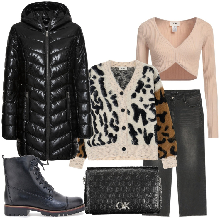Outfit donna - Il cardigan avvolgente. Stile Minimal per Tutti i giorni. Abbinamento con giacche, pullovers, cardigans, stivaletti, borse a tracolla, jeans.