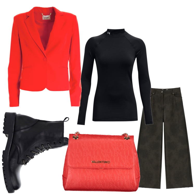 Outfit donna - Grinta chic. Stile Casual chic per Ufficio. Abbinamento con pantaloni, stivaletti, blazer, pullovers, borse a spalla.