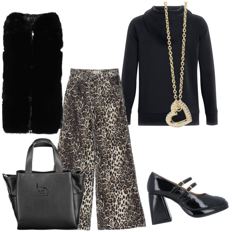 Outfit donna - Total look. Stile Urban per Ufficio. Abbinamento con décolleté, blazer, collane, pantaloni, felpe con cappuccio, borse a spalla.