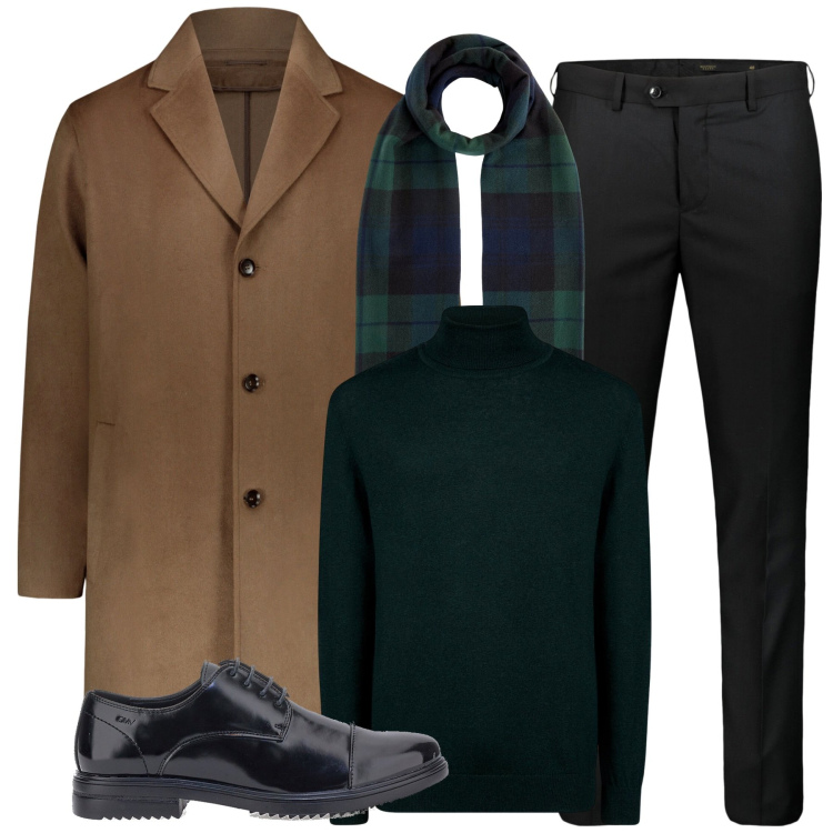 Outfit uomo - City. Stile Urban per Tutti i giorni. Abbinamento con scarpe stringate, cappotti, maglieria, pantaloni, sciarpe.