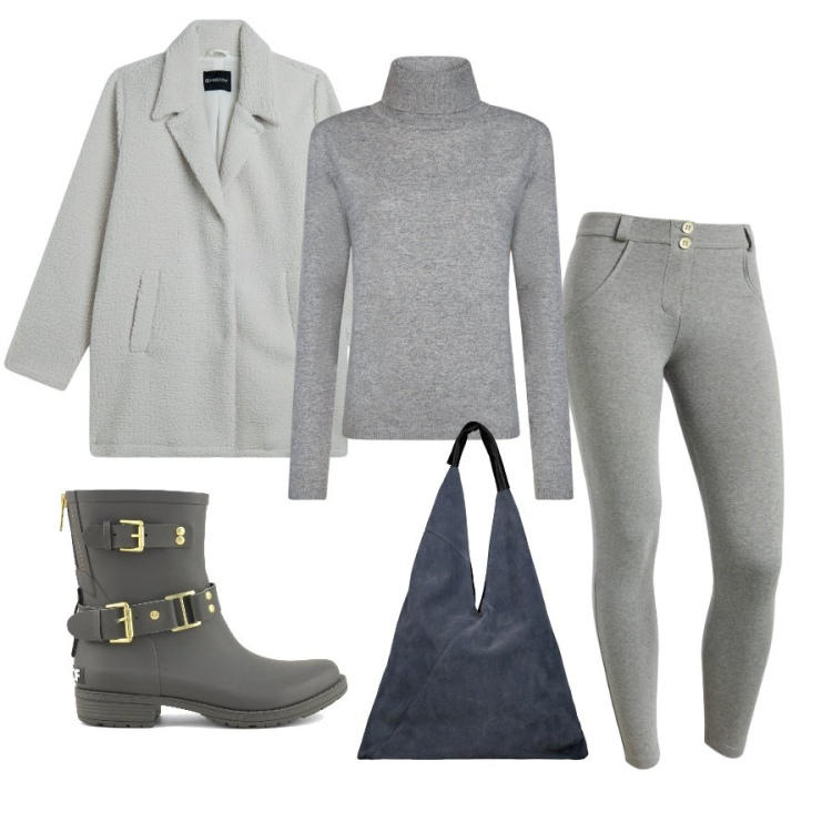 Outfit donna - Grigio a novembre. Stile Chic per Tutti i giorni. Abbinamento con cappotti, pantaloni skinny, stivali, borse a spalla, maglieria.