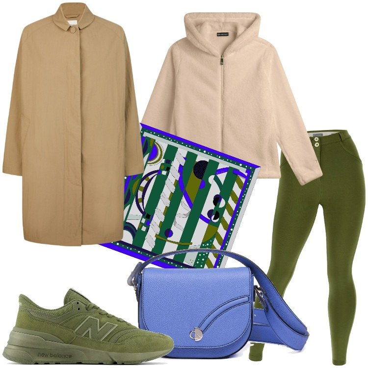 Outfit donna - Soprabito di mezza stagione - @ypila. Stile Casual chic per Tutti i giorni. Abbinamento con scarpe sportive, felpe con cappuccio, pantaloni skinny, trench, borse a tracolla, foulard.