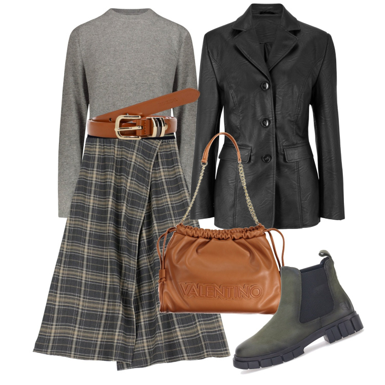 Outfit donna - Novembre e niente al caso. Stile Bon Ton per Tutti i giorni. Abbinamento con blazer, cinture, gonne lunghe, pullovers, stivaletti chelsea, borse a spalla.