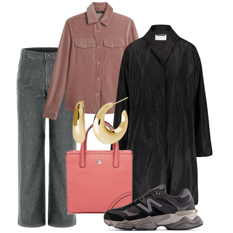 Outfit donna - Soprabito di mezza stagione. Stile Casual per Tutti i giorni. Abbinamento con orecchini, sneakers, jeans, camicie, trench, shopping bag.