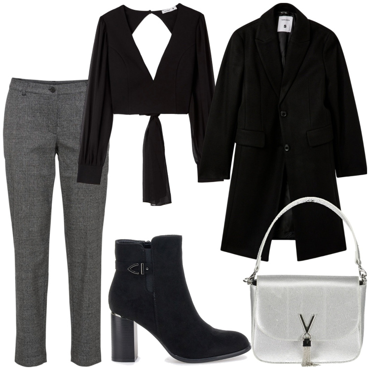 Outfit donna - Total look #1997295. Stile Chic per Serata fuori. Abbinamento con pantaloni, bluse, cappotti, stivaletti, borse a spalla.