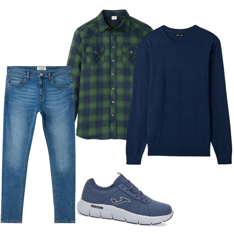 Outfit uomo - Total look #1997303. Stile Casual per Tutti i giorni. Abbinamento con camicie, maglieria, jeans slim fit, sneakers.