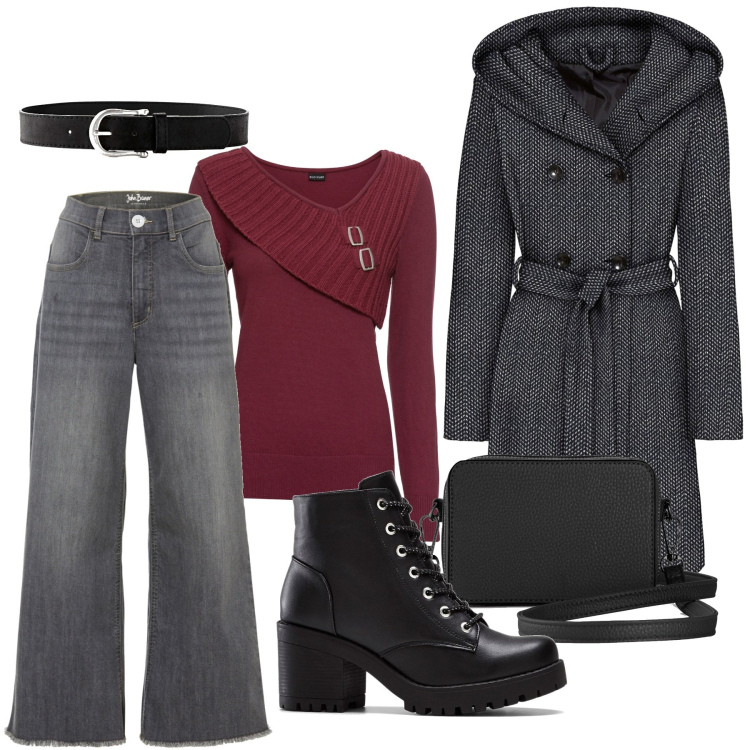 Outfit donna - Novembre. Stile Casual per Tutti i giorni. Abbinamento con jeans, maglieria, stivaletti, borse a tracolla, cinture, cappotti.