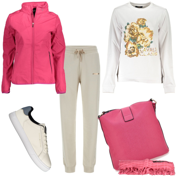 Outfit donna - Total look #1997386. Stile Casual per Sport. Abbinamento con pantaloni sportivi, borse a spalla, giacche sportive, sciarpe, felpe, sneakers.
