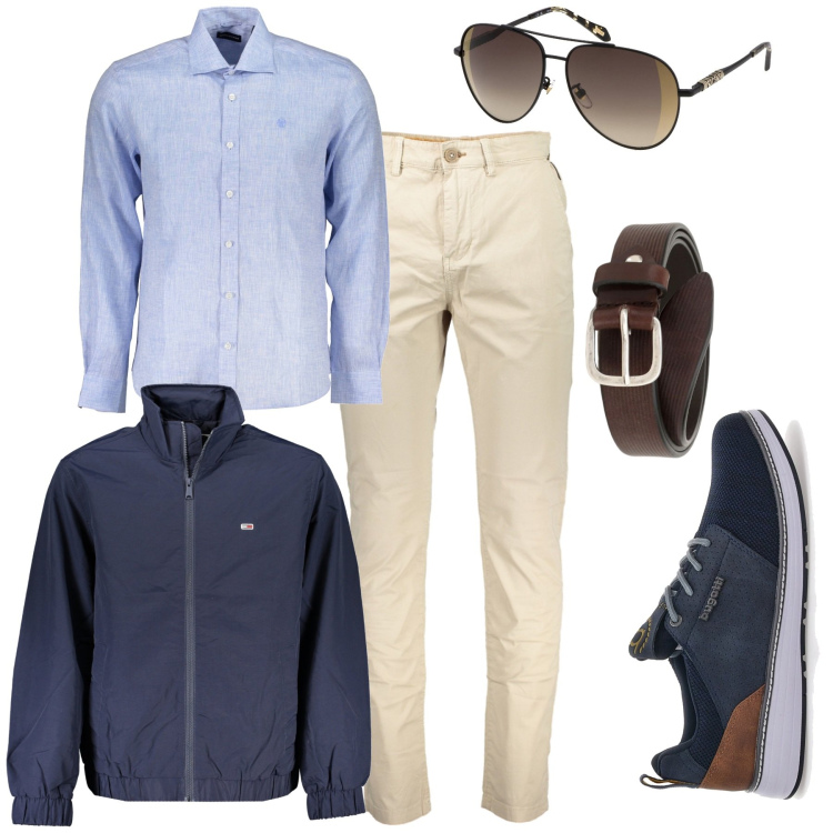 Outfit uomo - Camicia Oxford. Stile Casual per Tutti i giorni. Abbinamento con cinture, sneakers, giacche, occhiali da sole, camicie, pantaloni.