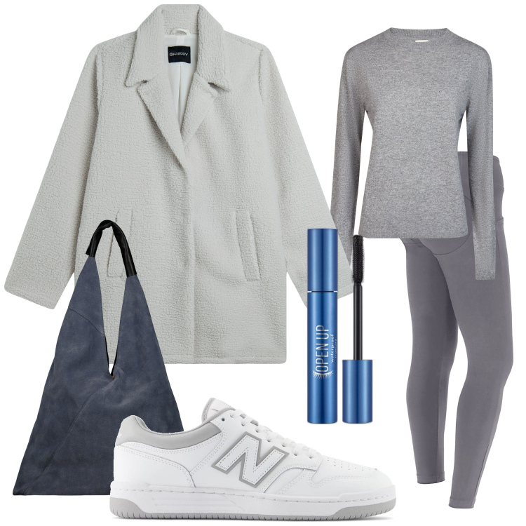 Outfit donna - Il Grigio d\'Autunno. Stile Sporty chic per Tutti i giorni. Abbinamento con mascara, sneakers, cappotti, pantaloni skinny, borse a spalla, maglieria.