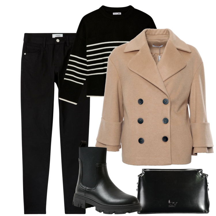 Outfit donna - Çity. Stile Casual chic per Tutti i giorni. Abbinamento con pantaloni skinny, maglieria, stivaletti chelsea, cappotti, borse a tracolla.