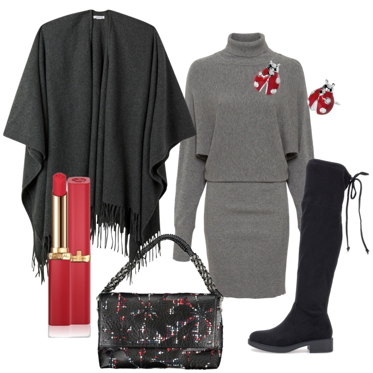 Outfit donna - Total look #1997446. Stile Bon Ton per Tutti i giorni. Abbinamento con vestiti, rossetti, cappe, orecchini, stivali, borse a spalla.