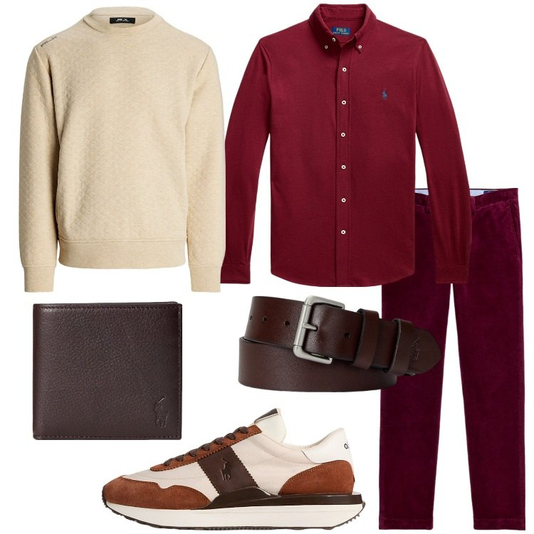Outfit uomo - Solo Ralph Lauren. Stile Casual per Tutti i giorni. Abbinamento con pantaloni, cinture, portafogli, camicie, sneakers, felpe.