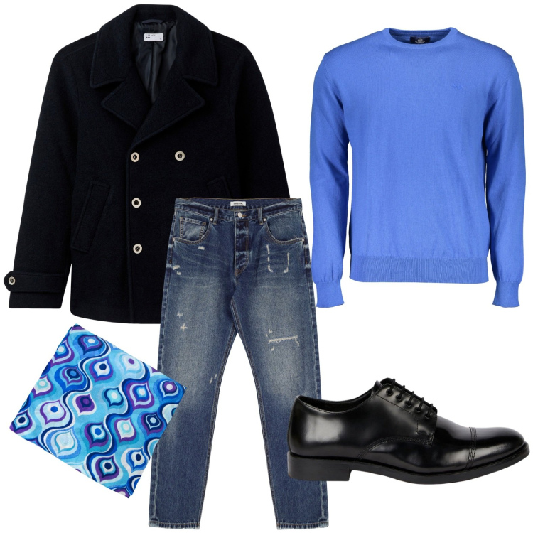 Outfit uomo - Il jeans confortevole. Stile Casual per Tutti i giorni. Abbinamento con cappotti, jeans dritti, sciarpe, maglieria, scarpe stringate.